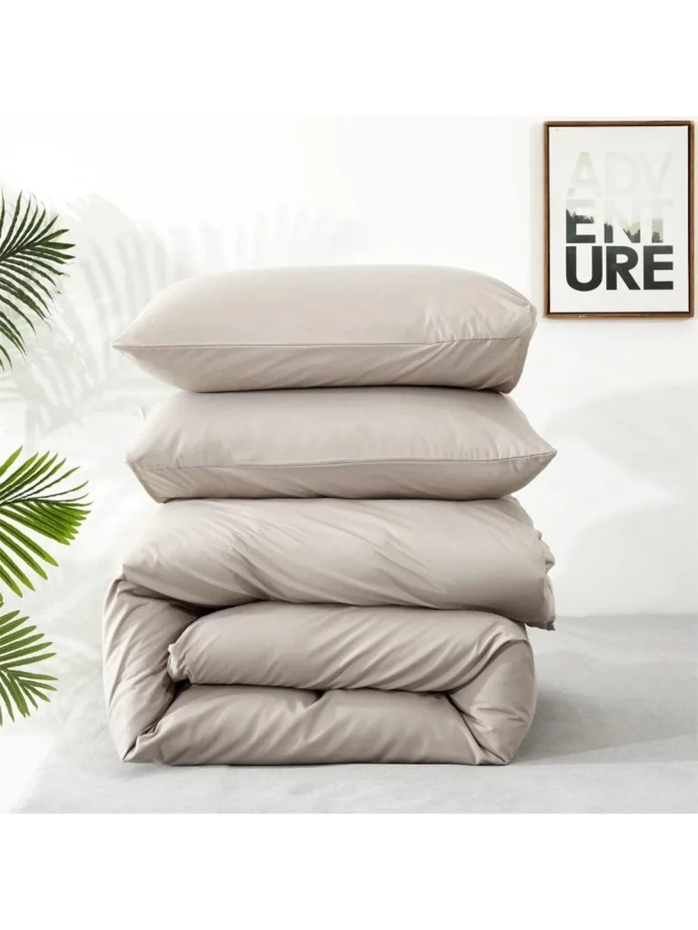 Cozy Beige Khaki Queen Comforter Set | 3-Piece All-Season Bedding | Soft Taupe